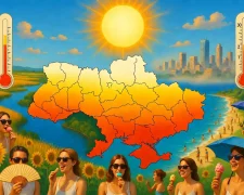 Сонце, спека та термометр з високою температурою