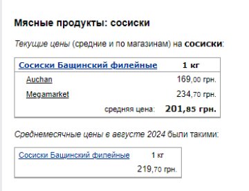 Цены на сосиски. Фото: скрин Минфин
