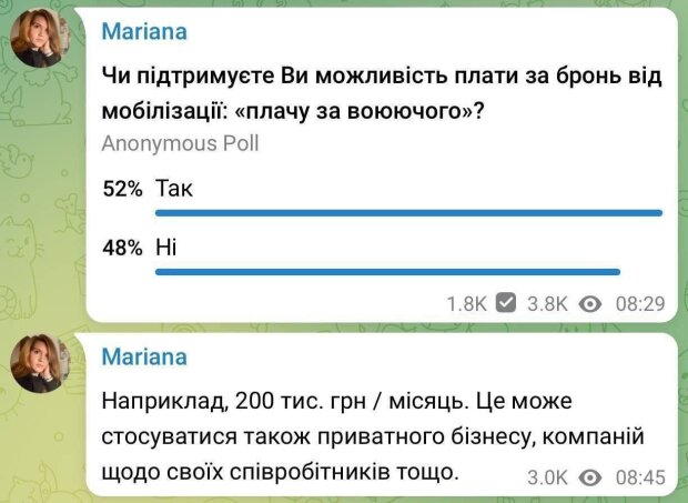 Пост Мар'яни Безуглої / фото: скріншот Telegram