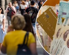 Деньги в руках, гривневые купюры