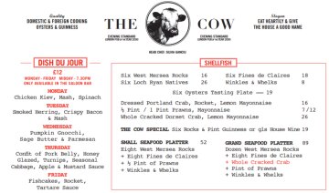 Меню паба The Cow London, Страна