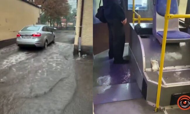 Затопленная улица в Днепре после сильного дождя