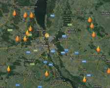 З'явилася карта пожеж навколо Києва