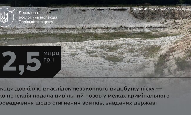 2,5 миллиарда гривен за песок: в Житомирской области разоблачена незаконная добыча, Госэкоинспекция подала многомиллионный иск