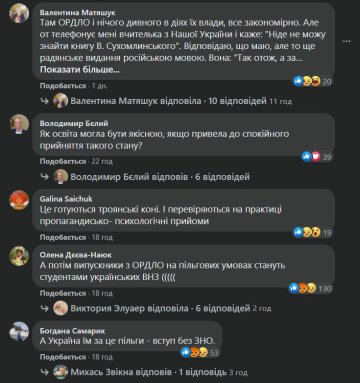 Комментарии к публикации, скриншот: Facebook