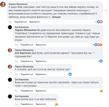 Коментарі до публікації, скріншот: Facebook