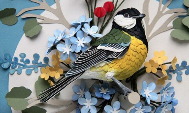 Цветные скульптуры из бумаги не отличить от живых птиц (фото)