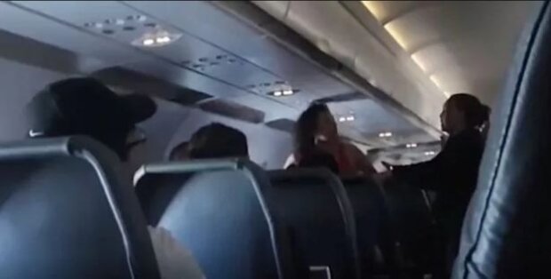 Драка в самолете, кадр из видео