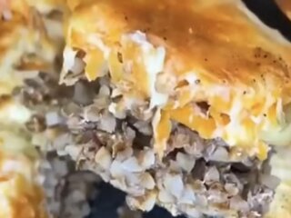 Гречка с мясом под шубой из овощей и сыра: фото скрин рецепта