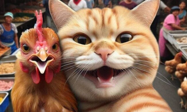 Кот и курица, изображение: Pinterest