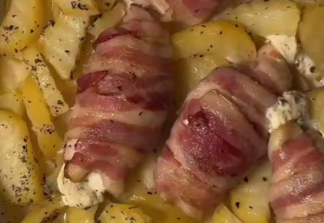 Куриные рулетики в беконе с запечённым картофелем, кадр из видео