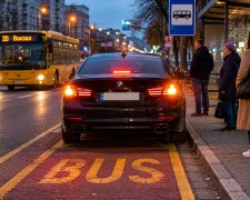 Поліцейський виписує штраф водієві за неправильне використання аварійної сигналізації