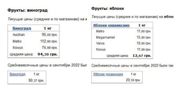 Ціни на фрукти в жовтні 2022 року, дані Мінфіну