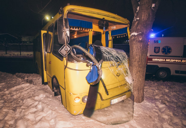 У Києві маршрутка знесла пішохода і влетіла в дерево