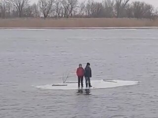 Дети оказались на льдине посреди Днепра, кадр из видео