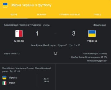 Збірна України, скріншот: Google