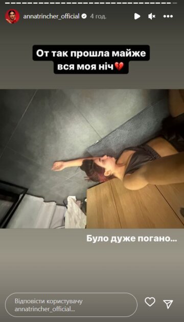 Stories Анни Трінчер, скріншот: Instagram