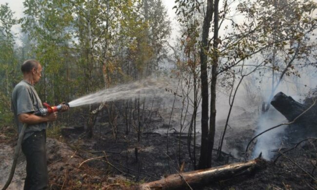 К тушению масштабного пожара в Киевской области привлекли два вертолета (відео)