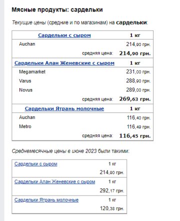 Цены на сардельки. Фото: скрин Минфин