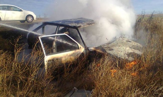 На Херсонщині автомобіль врізався у дерево та згорів (фото)