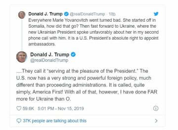 Твит Трампа о Мари Йованович, Twitter