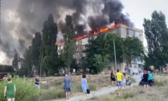 Пожар в Новой Каховке, скриншот видео