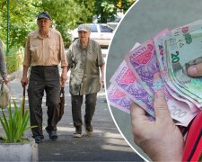Пенсионер держит гривны в руках