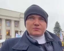 Надія Савченко на мітингу проти вакцинації, скріншот: YouTube