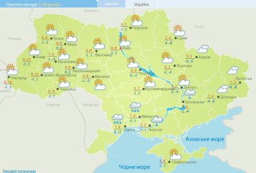 Карта погоди в Україні на 13 березня