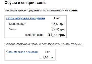 Ціни на сіль. Фото: скрін Мінфін