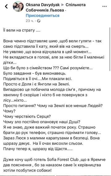 Пост Оксаны Давыдяк в Facebook / скриншот