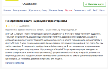 Жалоба на "Ощадбанк". Фото: скрин "Минфин"
