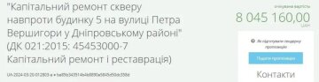 Тендер на капремонт сквера на улице Петра Вершигоры / фото: скриншот Prozorro