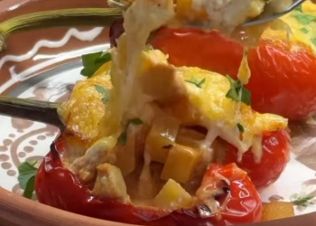 Перцы с начинкой от творожной шапочкой: фото скрин рецепта