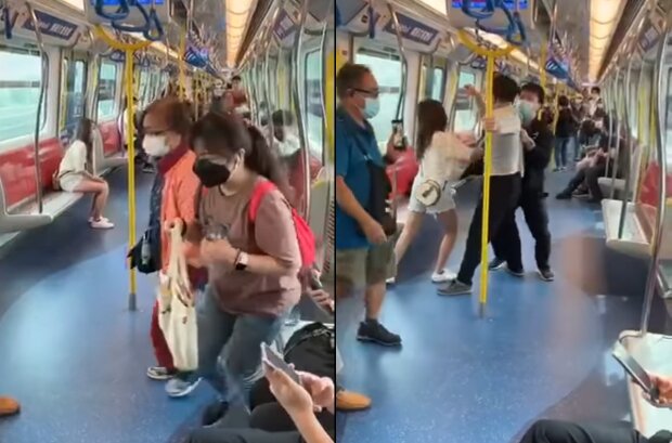 Драка в поезде метро Гонконга