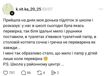 Допис про мило та туалетний папір у шкільному туалеті: фото Treads