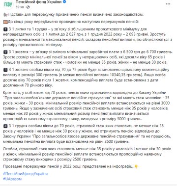 Перерасчеты пенсий в 2022 году, facebook.com/pfu.gov.ua