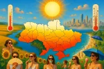Солнце, жара и термометр с высокой температурой