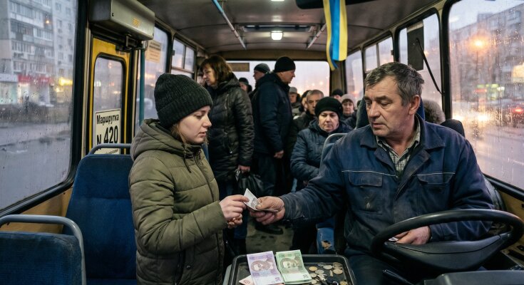 маршрутка салон пасажири проїзд гривні