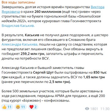 Публікація "Всі ходи записані", скріншот: Telegram