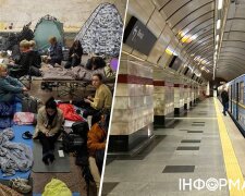 Поїзд метро на станції під час повітряної тривоги