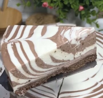 Торт "Зебра" без выпечки: фото скрин рецепта