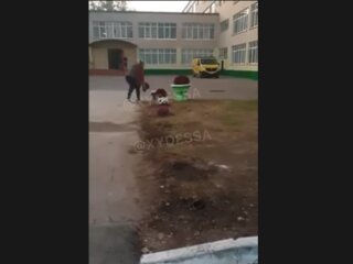 В школе выкапывают цветы, скриншот из видео