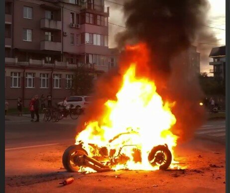 В Ужгороді загорівся байк, скріншот
