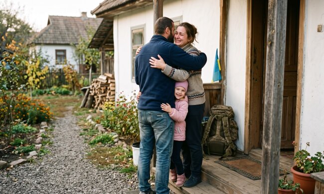 родина військового повернення додому обійми