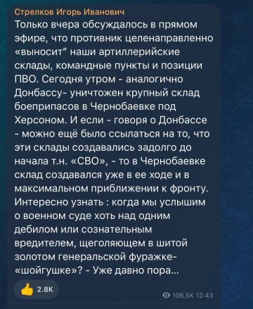 Стрєлков розкритикував Шойгу. Фото: скрін telegram