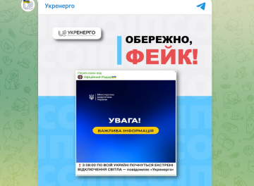 Укренерго попереджеє про фейки: фото "Телеграм"