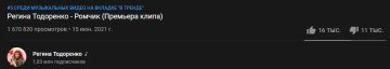 Результати кліпу Регіни Тодоренко, скріншот: Youtube
