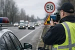 Патрульний поліцейський використовує радар TruCAM для вимірювання швидкості автомобілів