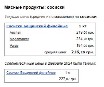 Цены на сосиски. Фото: скрин Минфин